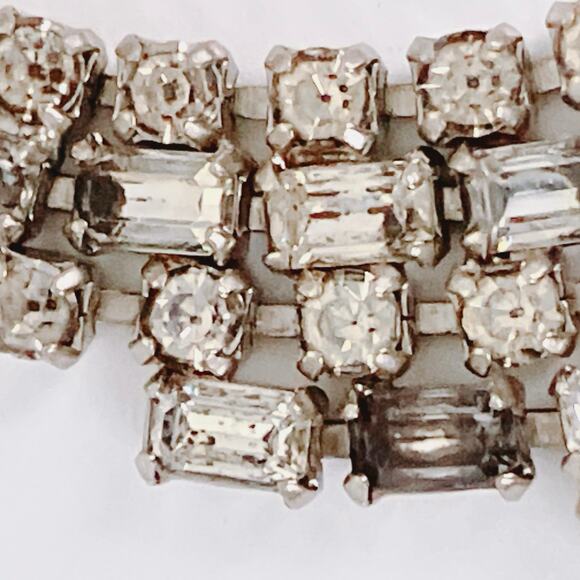 Vintage 1950s Clear Rhinestone Choker Necklace Mid Century Silver Tone Cocktail - Picture 8 of 12